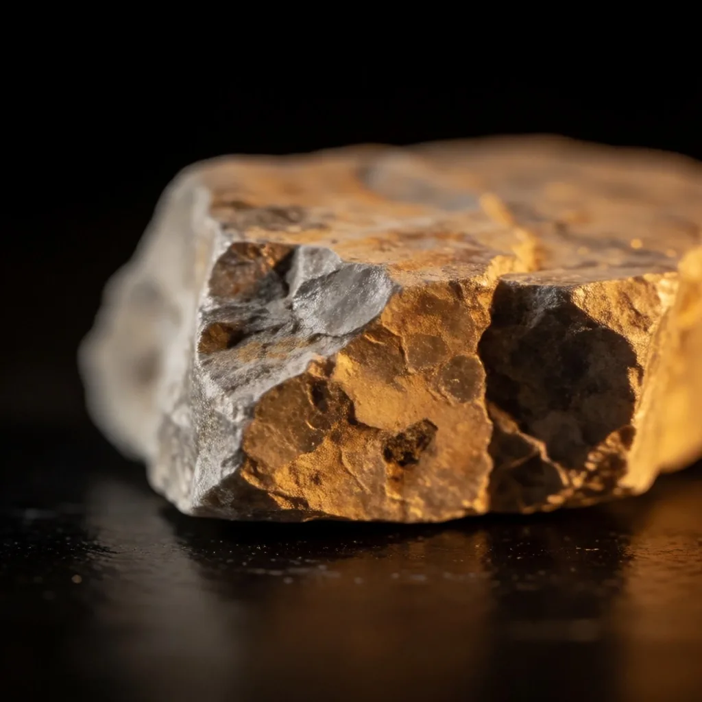 Raw magnesium crystals on dark reflective surface